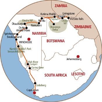 Safari Map for Cape to Vic Tour